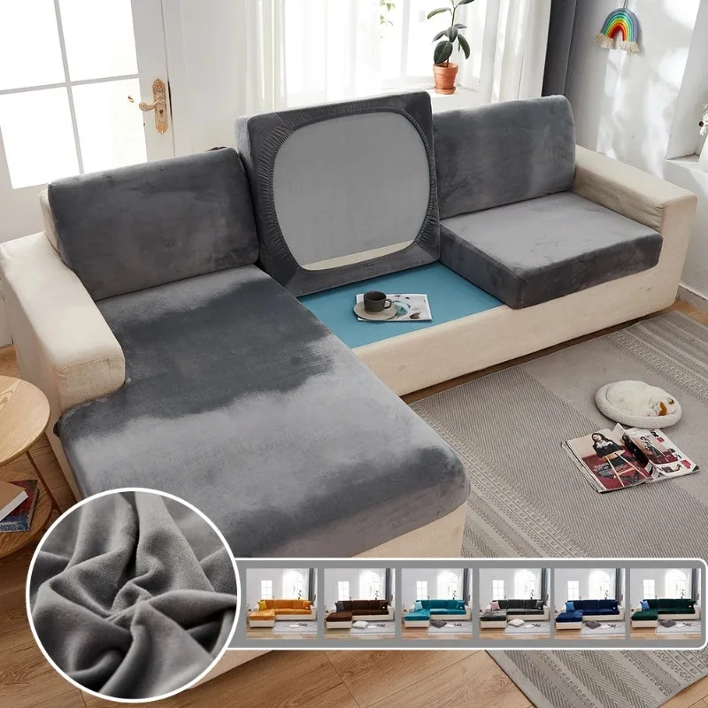 Durable 2026 Solid Color Simple Sofa Cover Winter Plush Couch Cover Silver Fox Fabric Seat Protector Stretch All Season