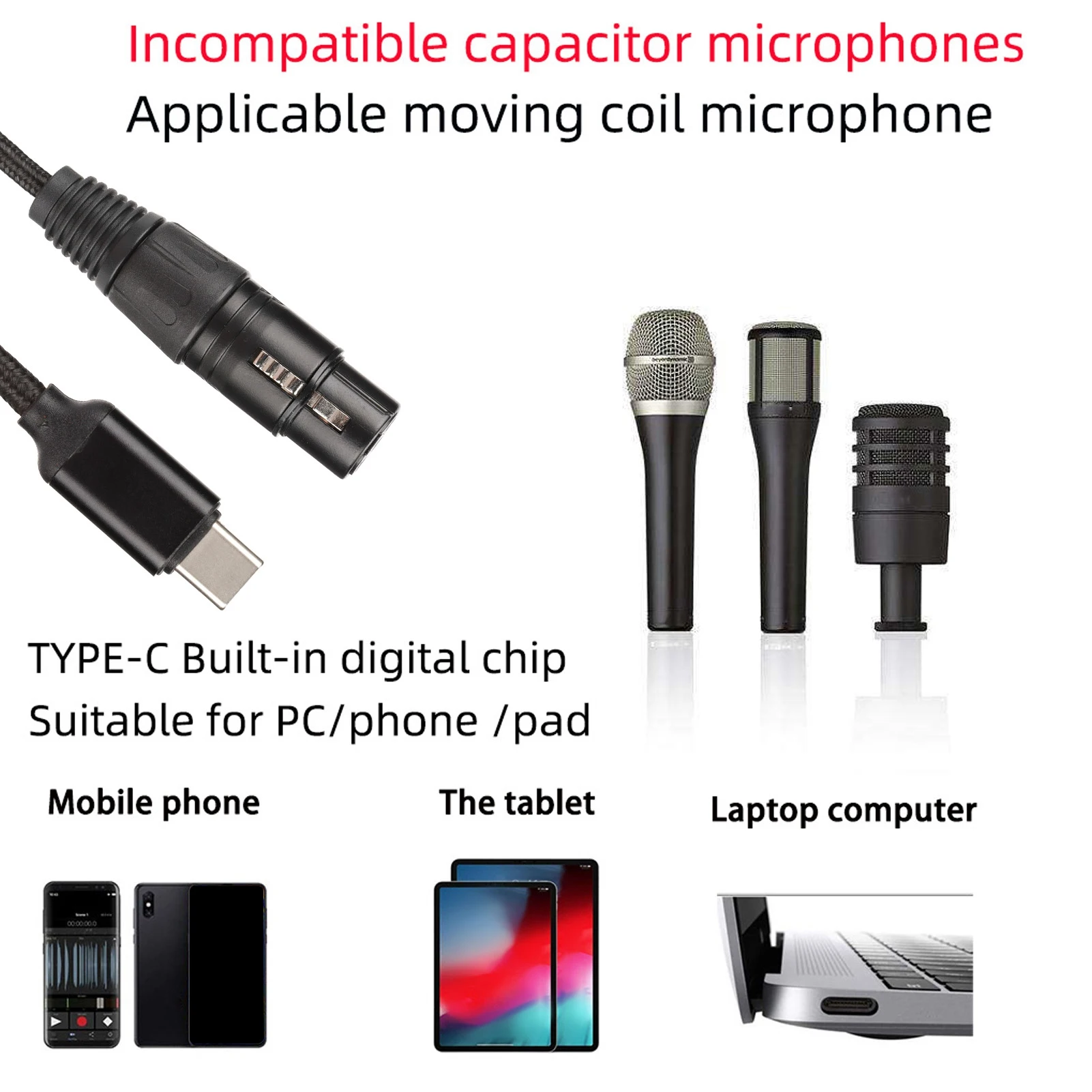 Recording Line Type C Microphone Cable USB C to XLR Female Cable Low Noise HIFI Plug and Play USB C Microphone Cable for Windows