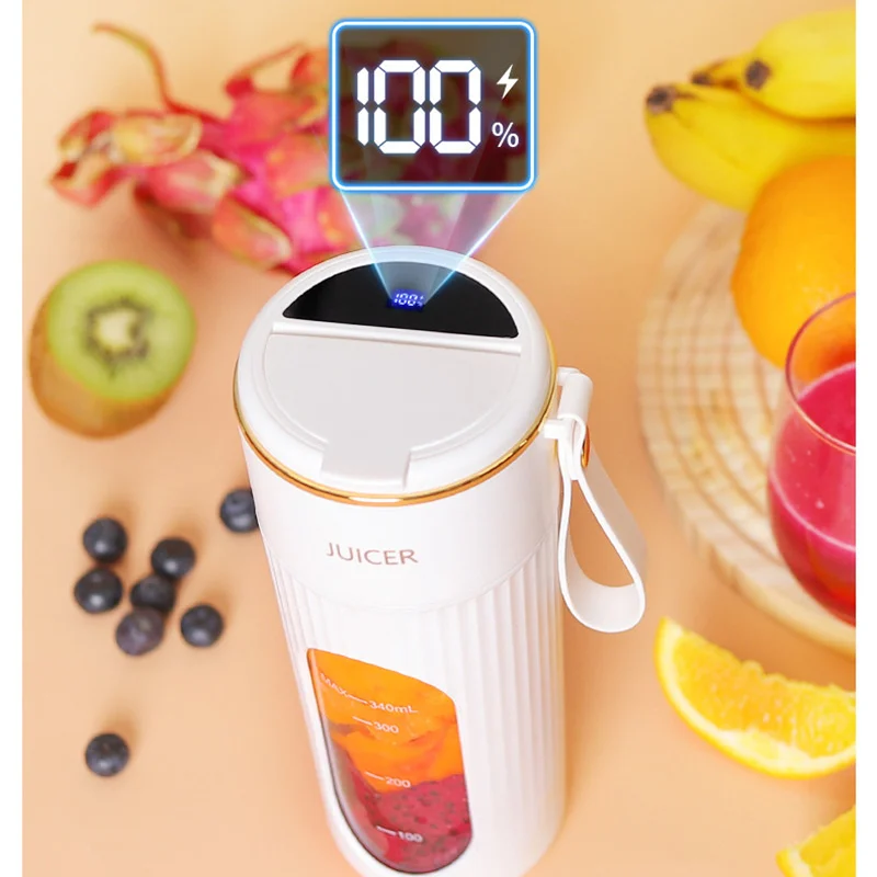 340ml Juicer Household Small Portable Fruit Juice Cup Rechargeable Lcd Display Electric Juicer 14 Blades Outdoor Travel