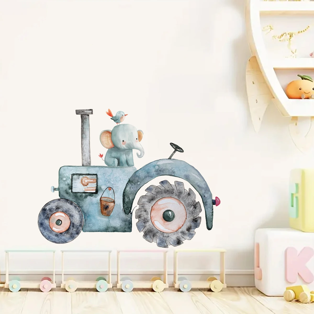 Cartoon Elephant Driving Tractor Wall Stickers for Kids Room Wall Decals Bedroom Decoration Living Room Background Home Decor
