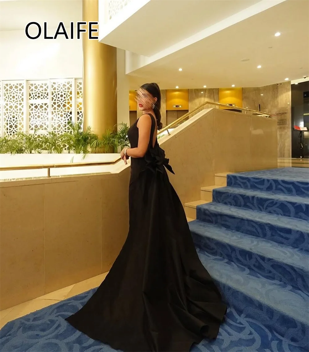 Atemberaubendes Damen-Abendkleid mit U-Ausschnitt, ärmellos, formelles Etuikleid, rückenfrei, Schleife, Abschlussball, Saudi-Kleid mit individuell gestaltetem Sweep-Gericht