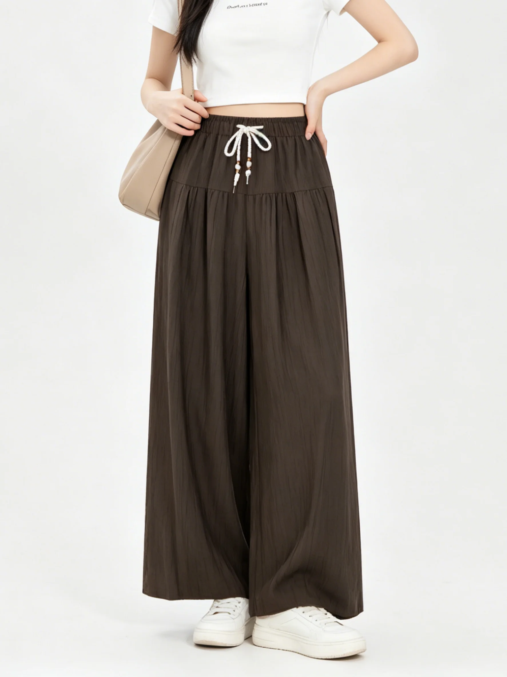 Summer Korean Style Lazy Fashion Ageless All-Match Elastic Waist Casual Pants Skin-Friendly Breathable New Wide Leg Long Pants