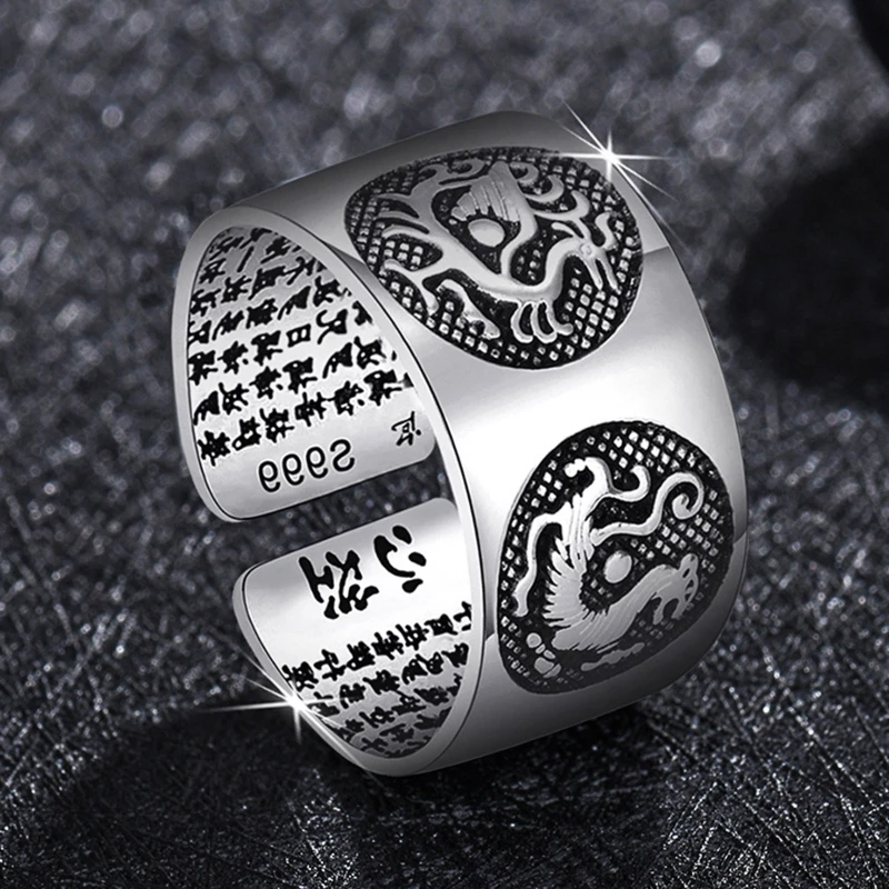 Open Adjustable Men's Ring Original Feng Shui Pixiu Mani Mantra Protection Wealth Charm Amulet Lucky Buddhist Rings for Men