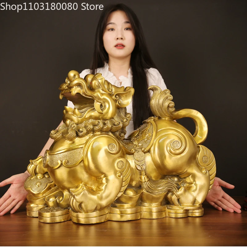 65cm Copper Brass Lucky Pixiu Statue Chinese Feng Shui Decoration For Home Office Large size