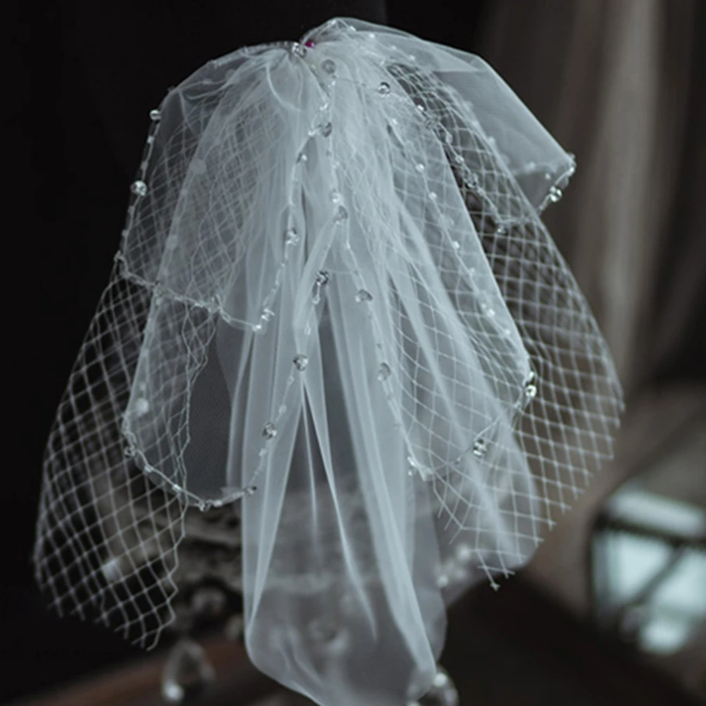 

Bridal Wedding Veil Mesh Headb Vintage Hair Jewelry Beaded Headdress Accessory For Bride Bridesmaids Party Decor Photo Prop
