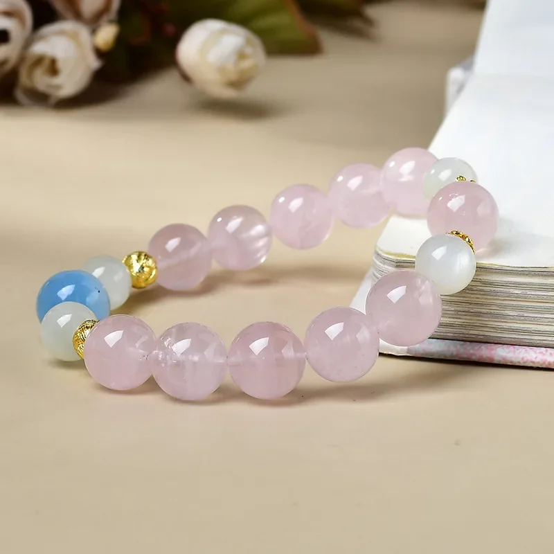 

Natural Pink Crystal Bracelet White Moonlight Aquamarine Women's Bracelet Light Luxury Fashion, Niche Design