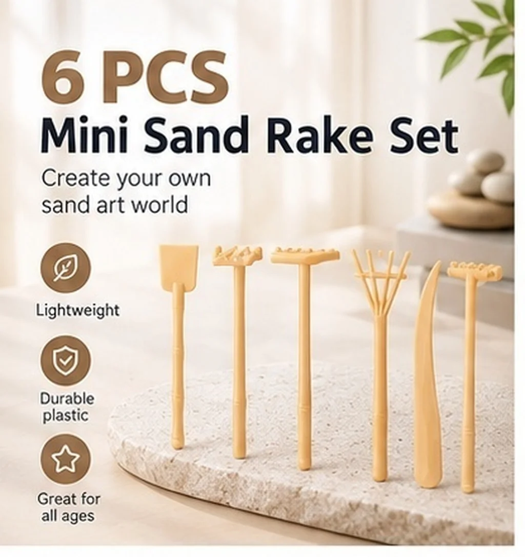 6Pcs Zen Rake Set Mini Plastic Sand Smoothing Rake Desktop Decoration Sand Painting Tools Mini Rakes Push Tools