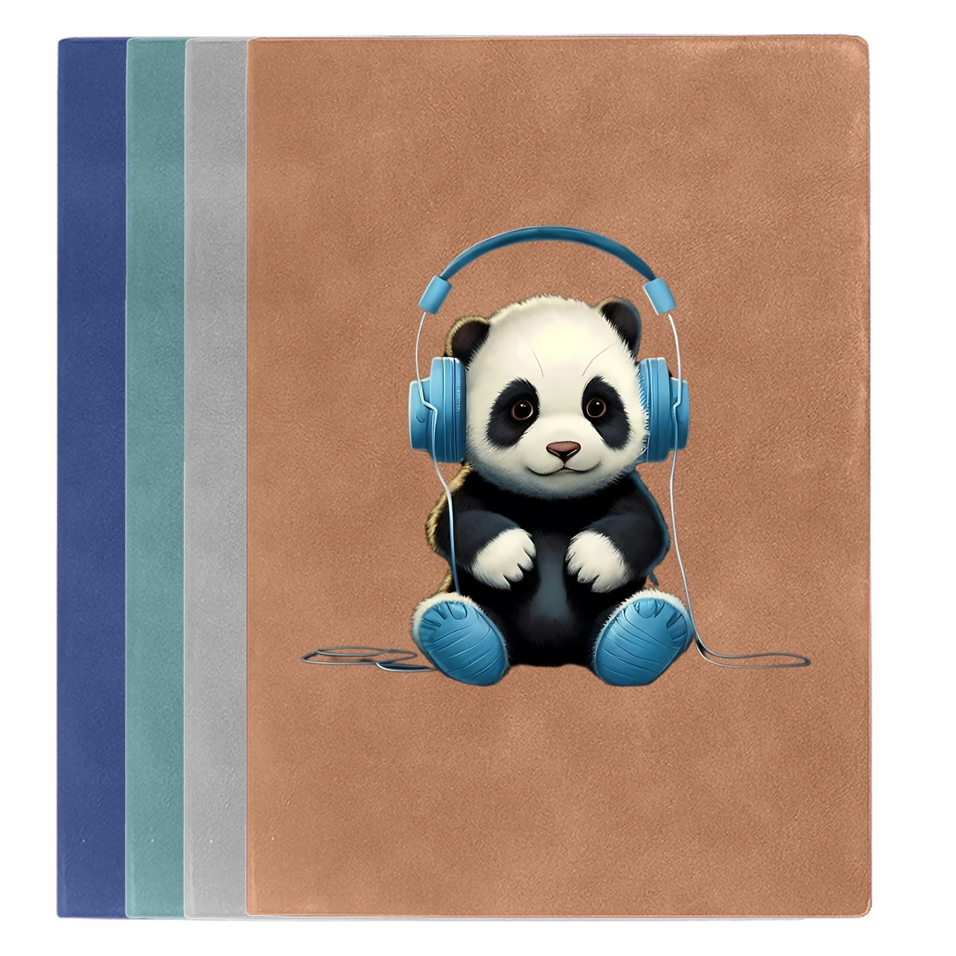 Vintage Leather Notebook with Cute Panda Headphones Pattern, Ideal Gift for Study, Work, Journaling, Office, Meeting, School
