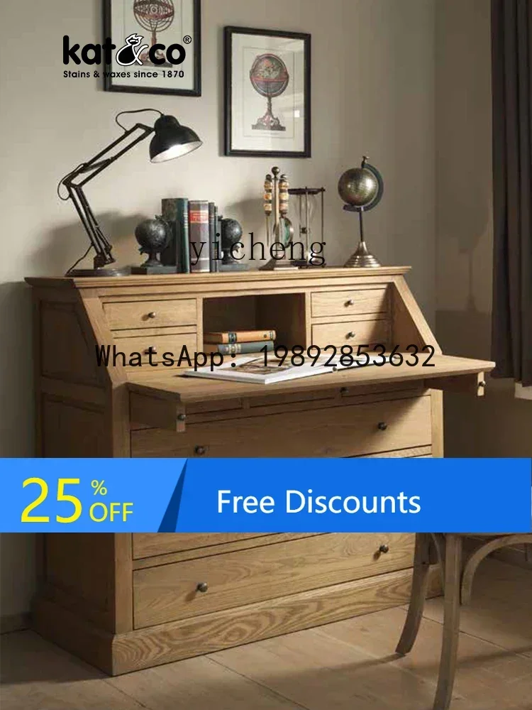 X5-21 Solid Wood Writing Desk Storage Chest of Drawers Bedroom Makeup Dual-Use Oak Piano Storage