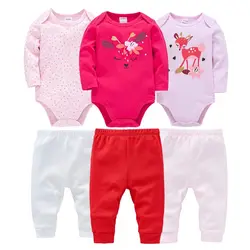 New Year 3/6 Pcs Baby Girl Clothing Set Pink Deer Christmas Red  Elephant Printing Baby Bodysuit  Kids Rompers Cotton for 3-24M