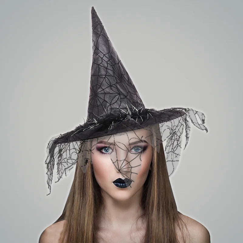 Chapeau de Sorcière en Maille, Accessoires de Costume de Maquillage, Cosplay d'Halloween, Habillage de Bal