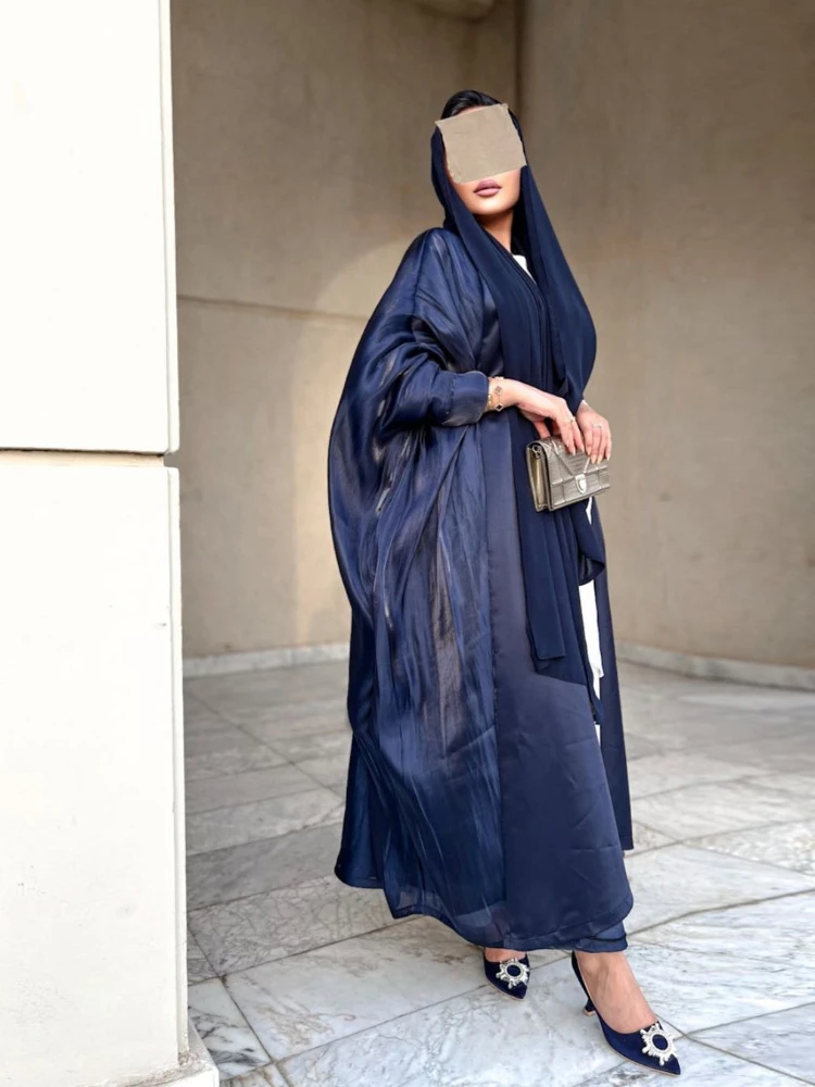 Abayas de satén sedoso para mujer, vestido musulmán Eid Maxi, Abaya de manga larga de murciélago, caftán Largo de Dubái