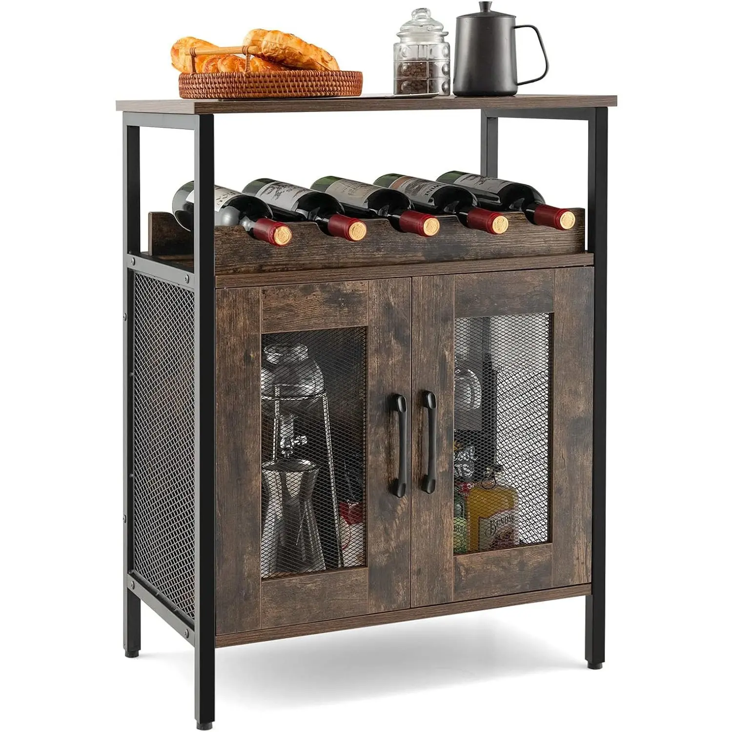 Wein kühler, freistehendes abnehmbares Wein regal mit Glas regalen, für Küche, Esszimmer, Wohnzimmer, 60x34x79 cm