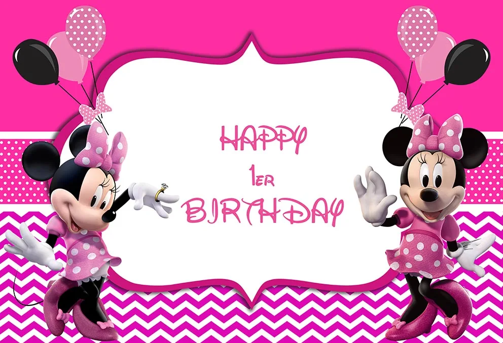 Disney Cute Pink Minnie Mouse Backdrop Happy Birthday Girl Baby Shower Party Decoration Photography Princess Banner Background