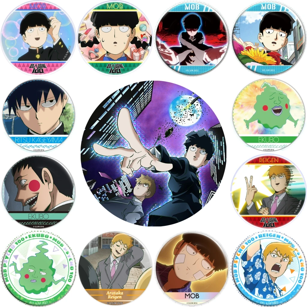 58mm Anime Mob Psycho 100 Onigawara Tenga Hanazawa Teruki Fossetta COSTUME Cosplay Distintivo Pin SPTE Spilla in banda stagnata Prop Gilf ﻿