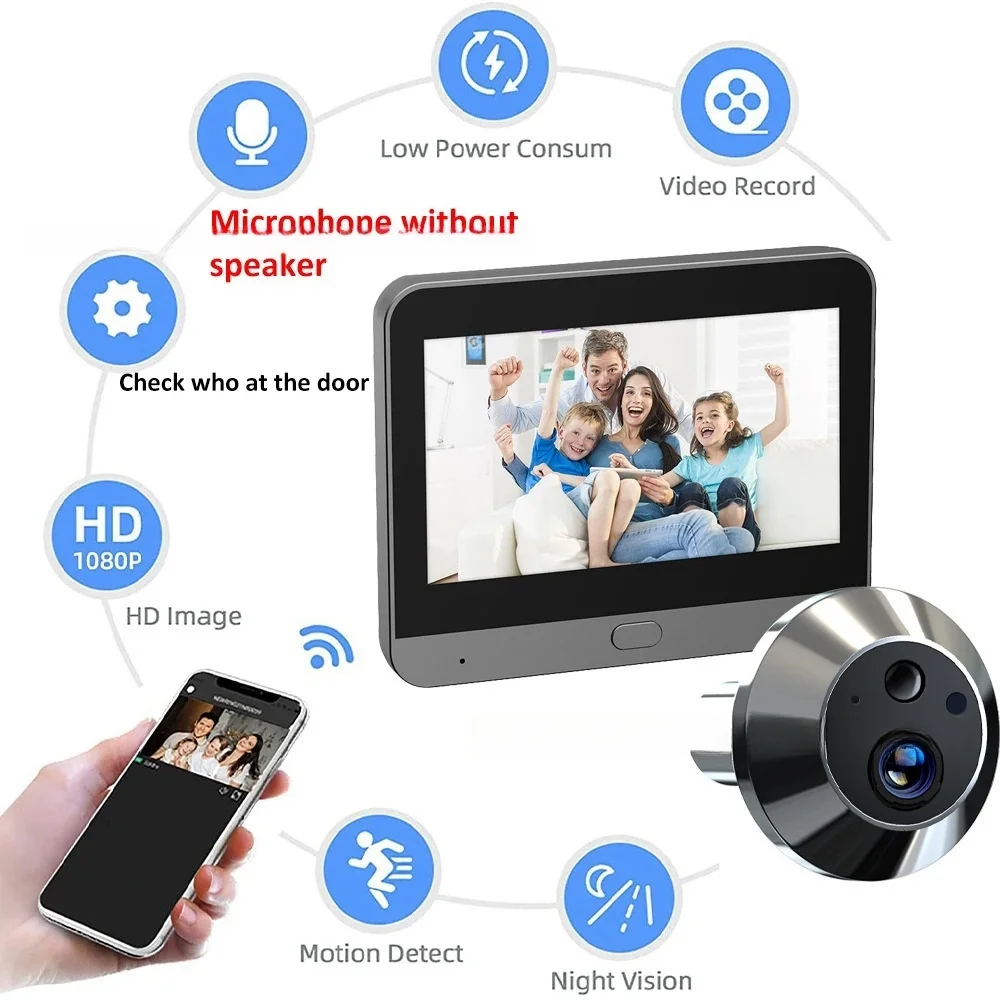 2026 Mini Smart Life Tuya 3MP 140° Wide View Angle WiFi Magic Door Peephole Eye PIR Camera Digital Door Viewer Battery XH-40