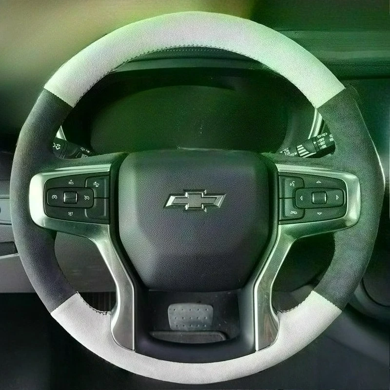 

Для Chevrolet Blazer Silverado 3500HD Suburban Tahoe, прошитая вручную замшевая кожа, черный, белый цвет, нескользящий чехол на руль автомобиля