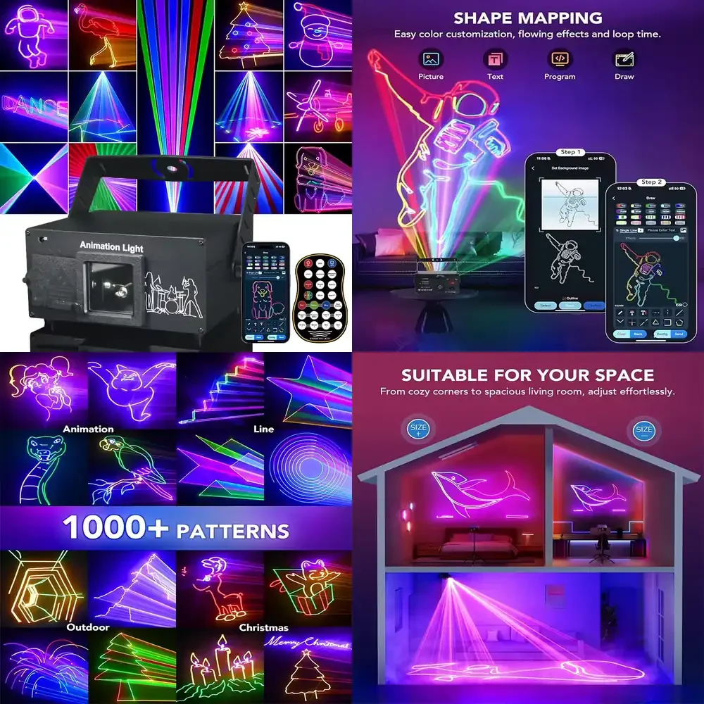YSH APP DJ Professional 200+ 3D RGB Animation Show Hand Drawing Custom Patterns Sound Activated DMX Sync Party