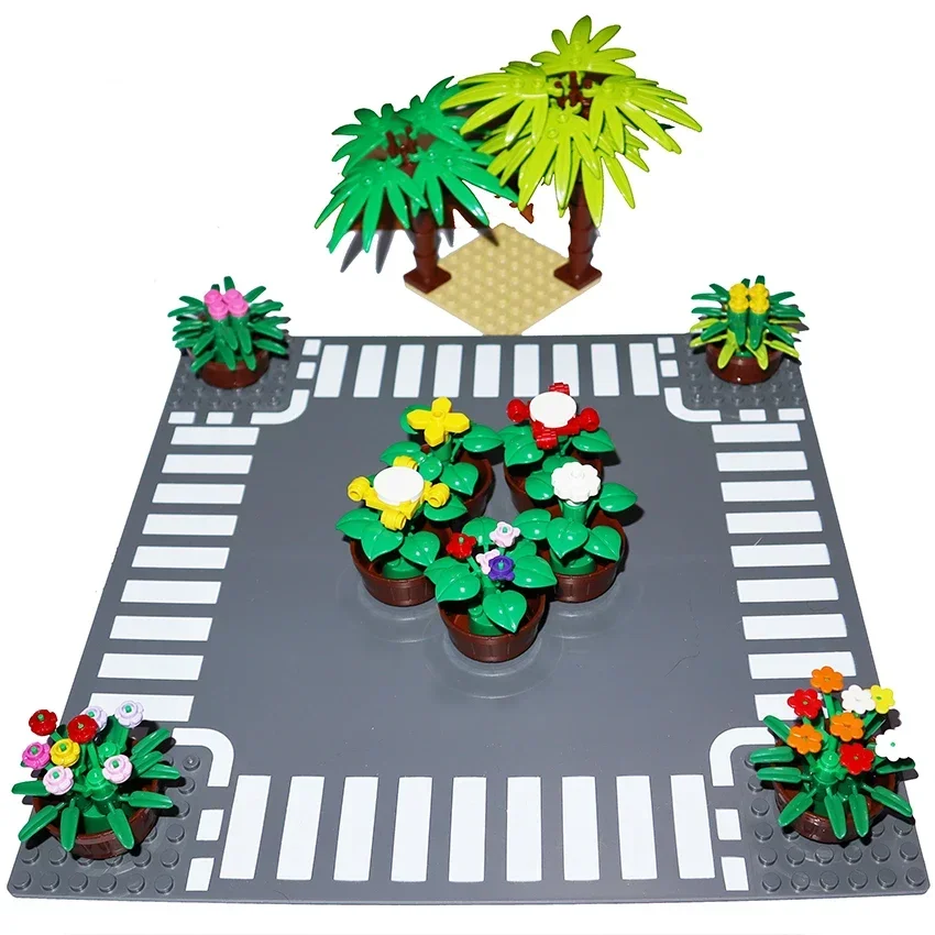 MOC Building Blocks City Street Potted Plants Tree Stem Grass Flower Pot House Garden Accessories Bricks 6064 30176 30239 4727