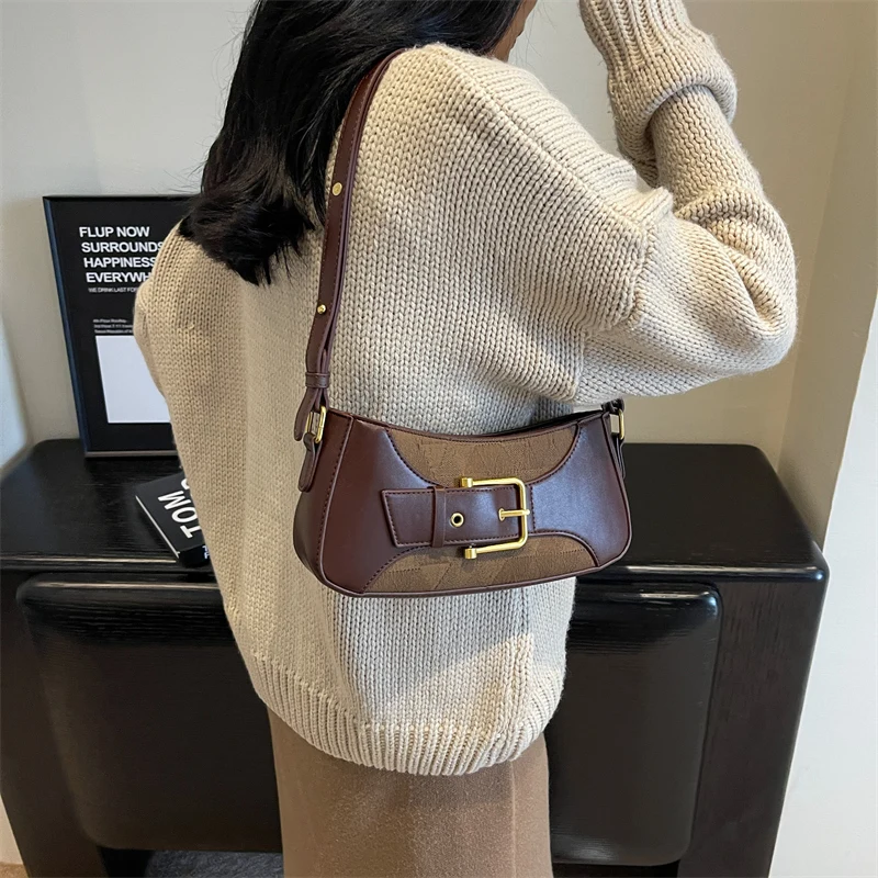 LEFTSIDE Belt Buckle Design Leather Small Shoulder Bag for Women 2023 Winter Females Simple Small Retro Crossbody Bag Handbags