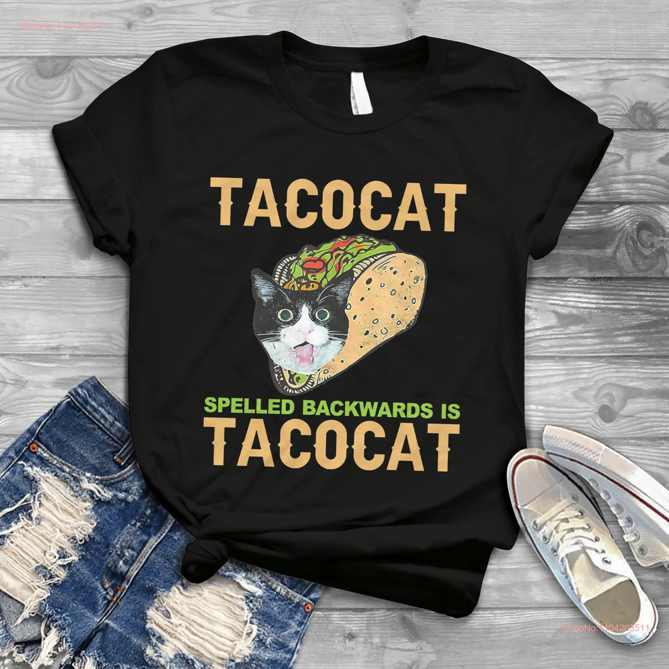 Food Tacocat Spelled Backwards Is Funny Cat Lovers T Shirt Retro For You And Your Friends long or short sleeves