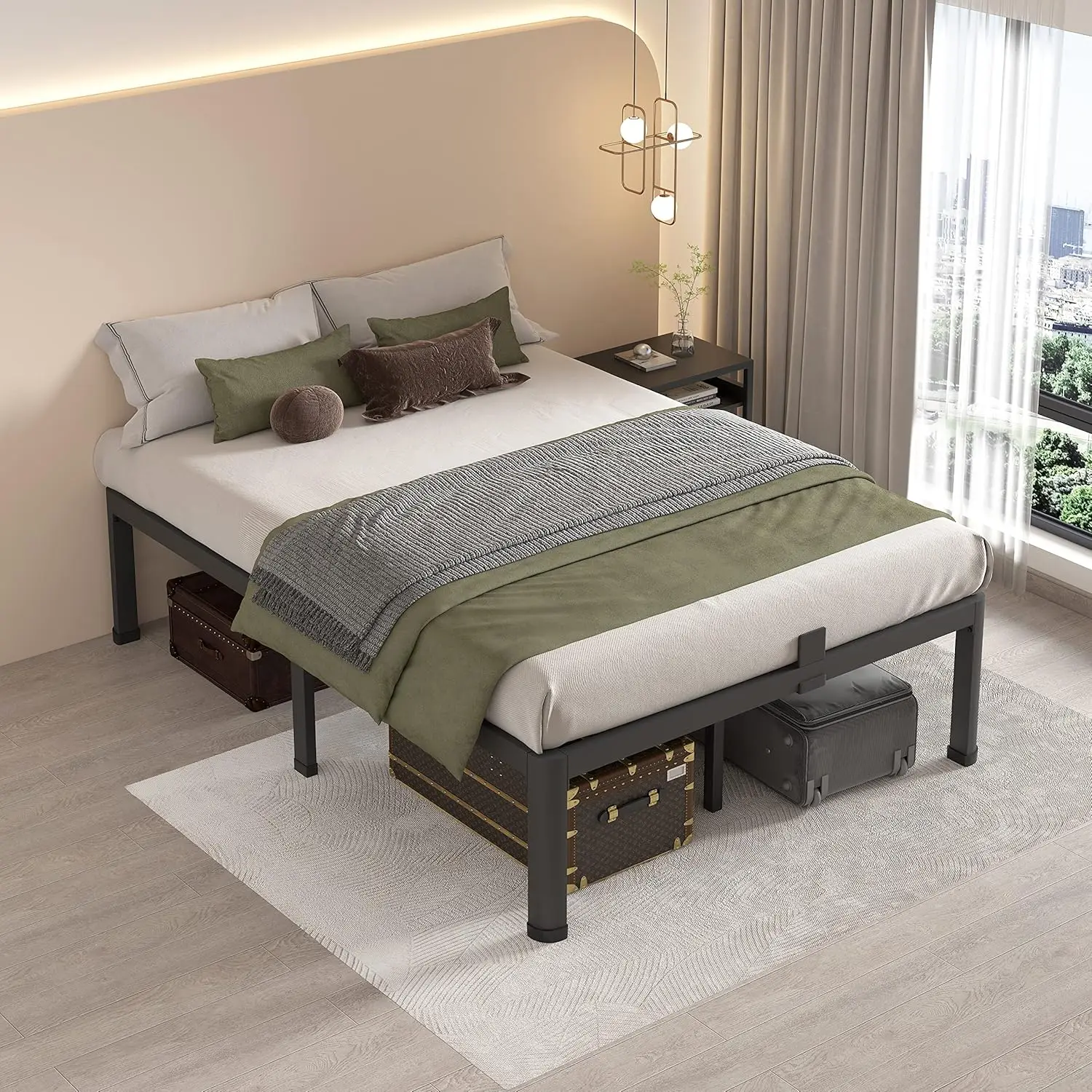 Maf 14 Inch Full Size Metalen Platform Bed Frame Met Ronde Hoekpoten, 3000 Lbs Zware Stalen Latten Ondersteuning, Geluidsvrij, Nee