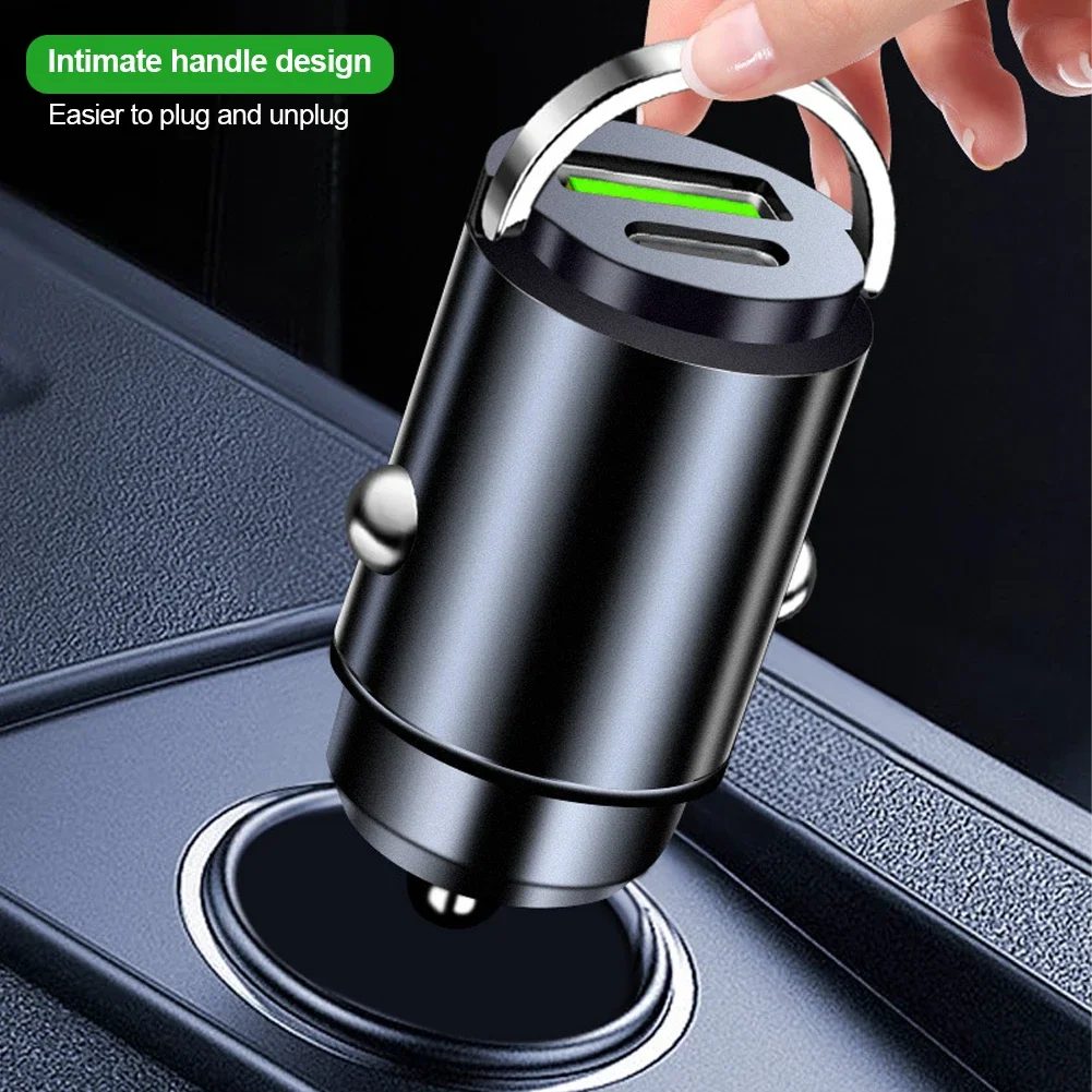Mini Dual Ports Pull Ring Car Charger USB Fast Charging for iPhone Huawei Xiaomi Samsung QC 3.0 Phone Convenient Charger Adapter