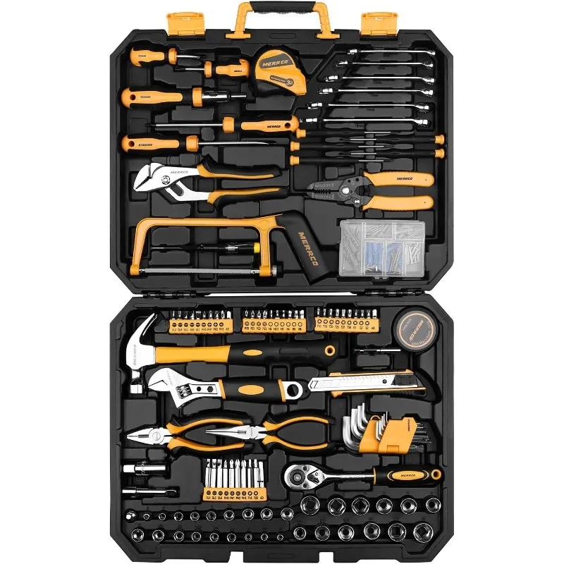 

DEKOPRO 198 Piece Home Repair Tool Kit, Wrench Plastic Toolbox with General Household Hand Tool Set