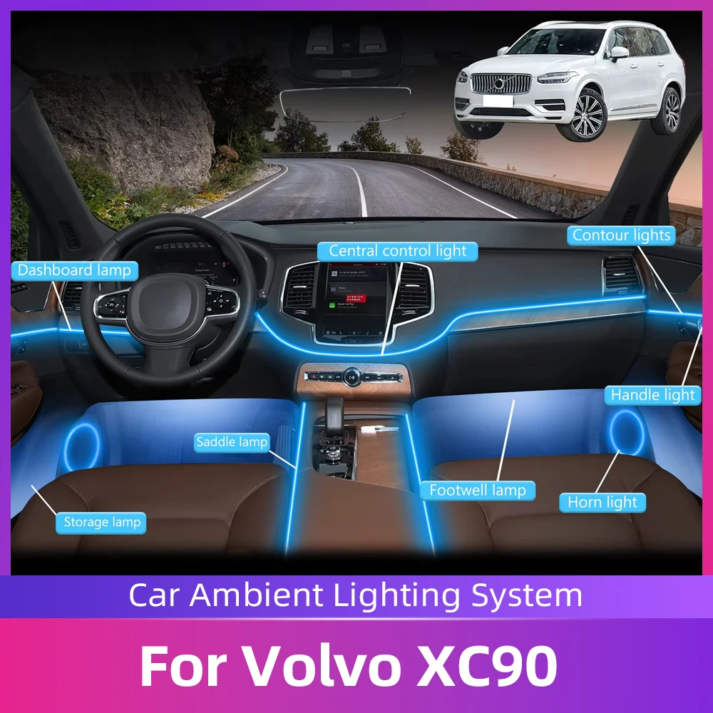 

Комплект атмосферной подсветки салона для Volvo XC90, RGB, 64 цвета, светодиодный, с управлением через приложение, несколько режимов освещения