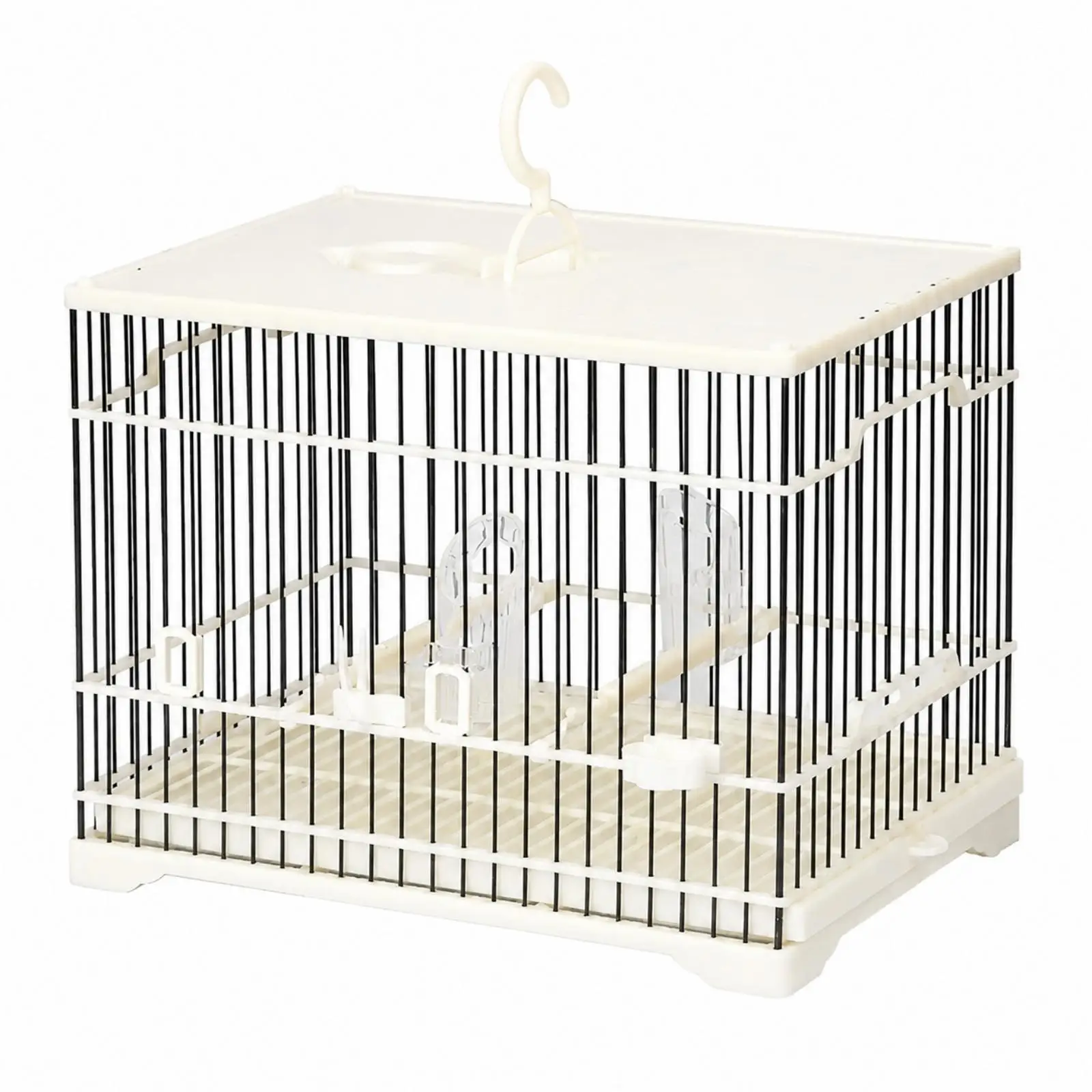 White Bird Cage with Hanging Hook for Pet Birds Removable Bottom Tray Convenient Space Saving