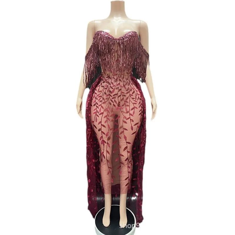 Classic Burgundy Temperament Chest Wrap Holiday Dress Cocktail Party Glam Evening Model Dress Vestidos Elegantes Mujer De Fiesta