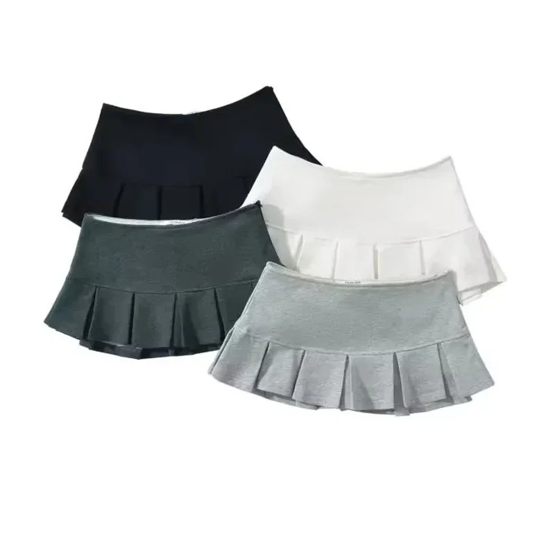 

SMVP Women's Sexy Low Waist Y2K Mini Skirt Solid Color Wide Pleat Terry Fabric A-line Skirt Woman Street Hot Sweet Short Skirts