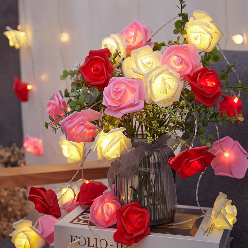 LED rose string lights, rose indoor and outdoor light strings, Christmas and Valentine\'s Day wedding garden party decorations,