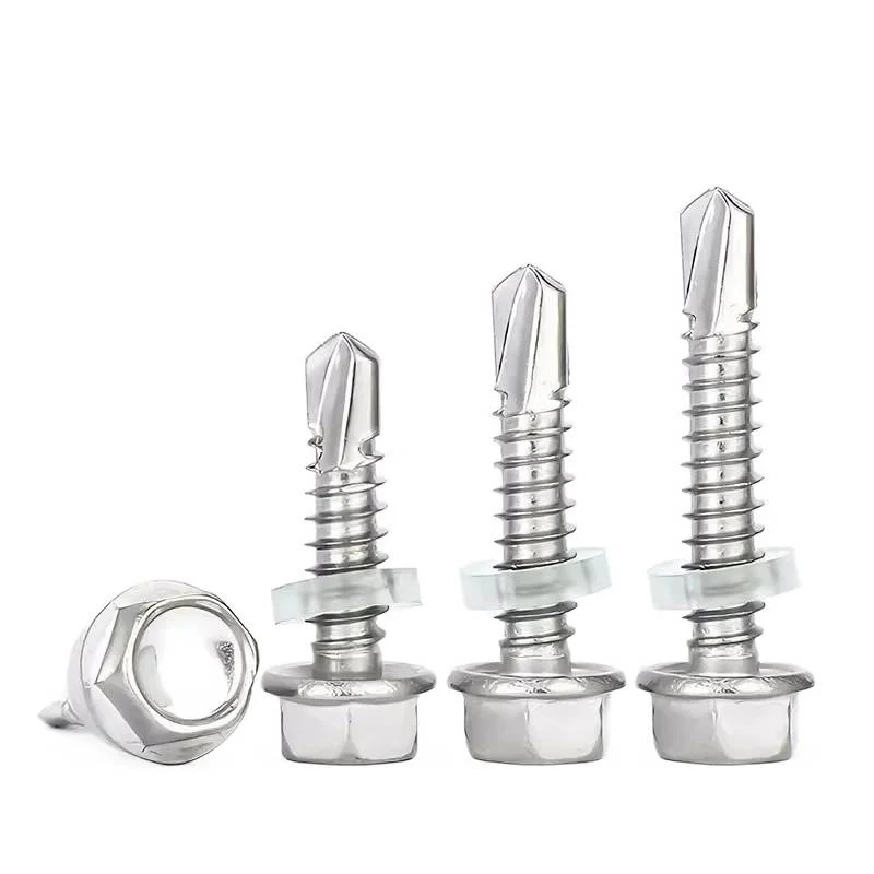 M4.2 M4.8 M5.5 M6.3 410 Stainless Steel Hex Head Self Drilling Screws with EPDM Rubber Washer / Color Steel Tile Roofing Screws