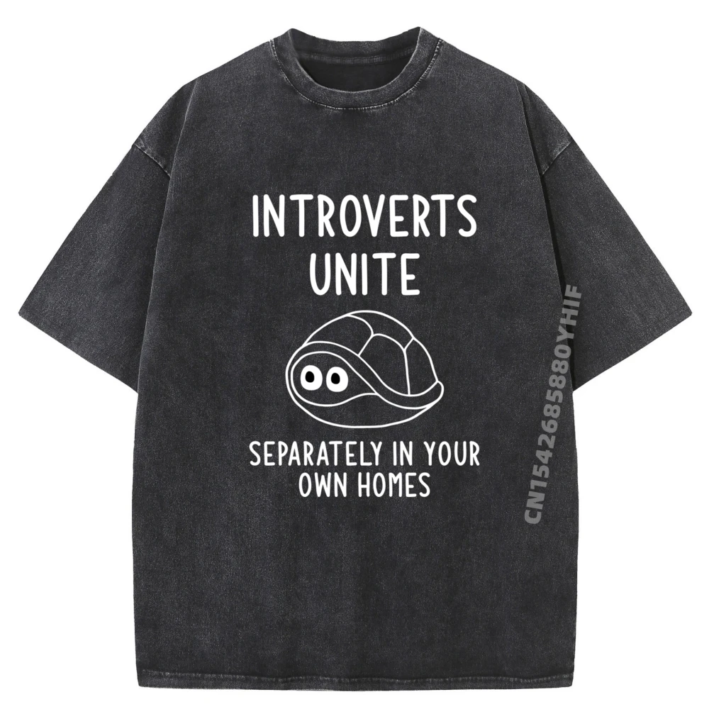 

Tops Tees Classic Comfortable Male Printed T-shirts For Men Turtle Pun Introverts Unite Jokes Loose Washed Tee-Shirt Discount