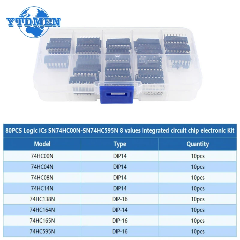 80PCS Integrated Circuit Logic IC Kit DIP-14 SN74HC00N SN74HC04N SN74HC08N SN74HC14N SN74HC138N SN74HC164N SN74HC165N SN74HC595N