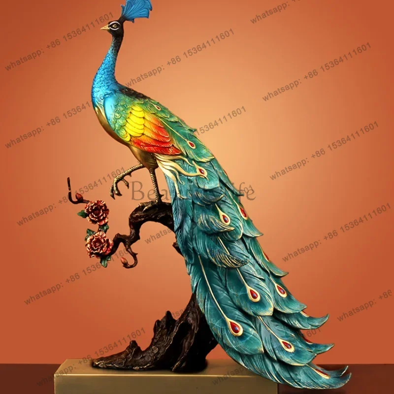 Adornos de pavo real de cobre puro de lujo ligero Huaxin, regalo de inauguración de casa nueva, decoraciones para porche y vitrina de vinos, serie "Riqueza y Gloria"