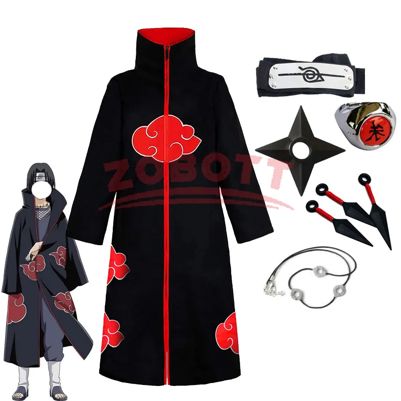 Disfraz de Cosplay de Kakashi, Capa de Akatsuki, Diadema de Uchiha Itachi con Sharingan, Collar, Anillo, Kunai, Disfraz de Carnaval de Pain