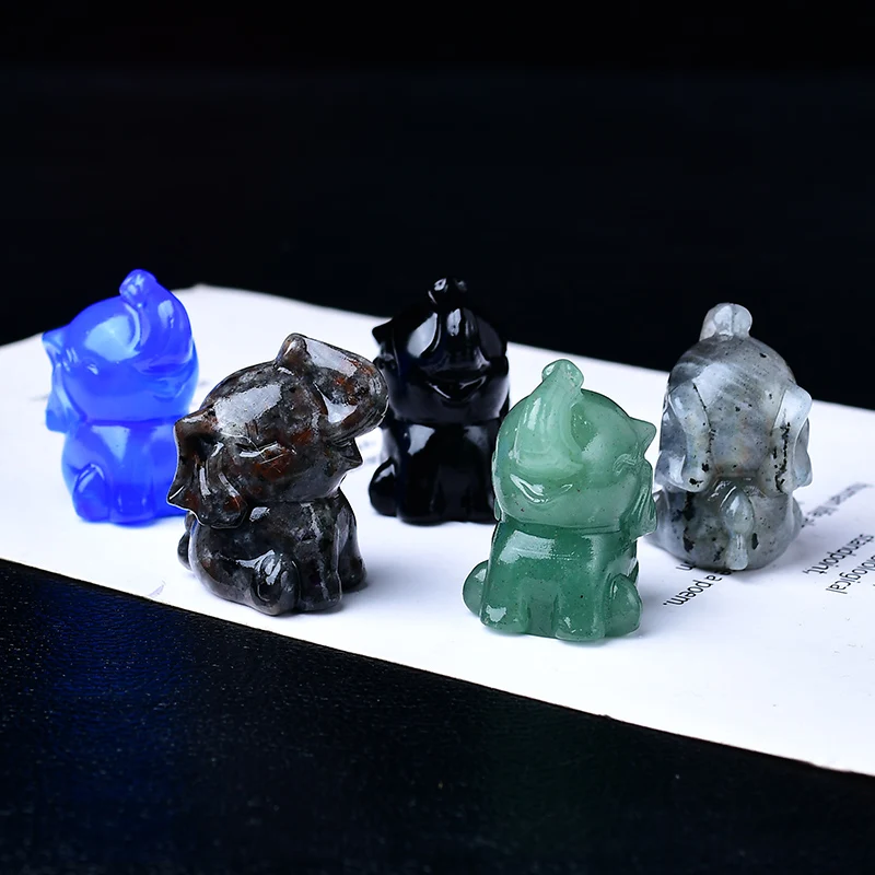 1.38 بوصة من الفيل المنحوت بالكريستال الطبيعي، هدية كريستالية مثالية، حجر كريستال مناسب لأدوات الديكور المنزلي