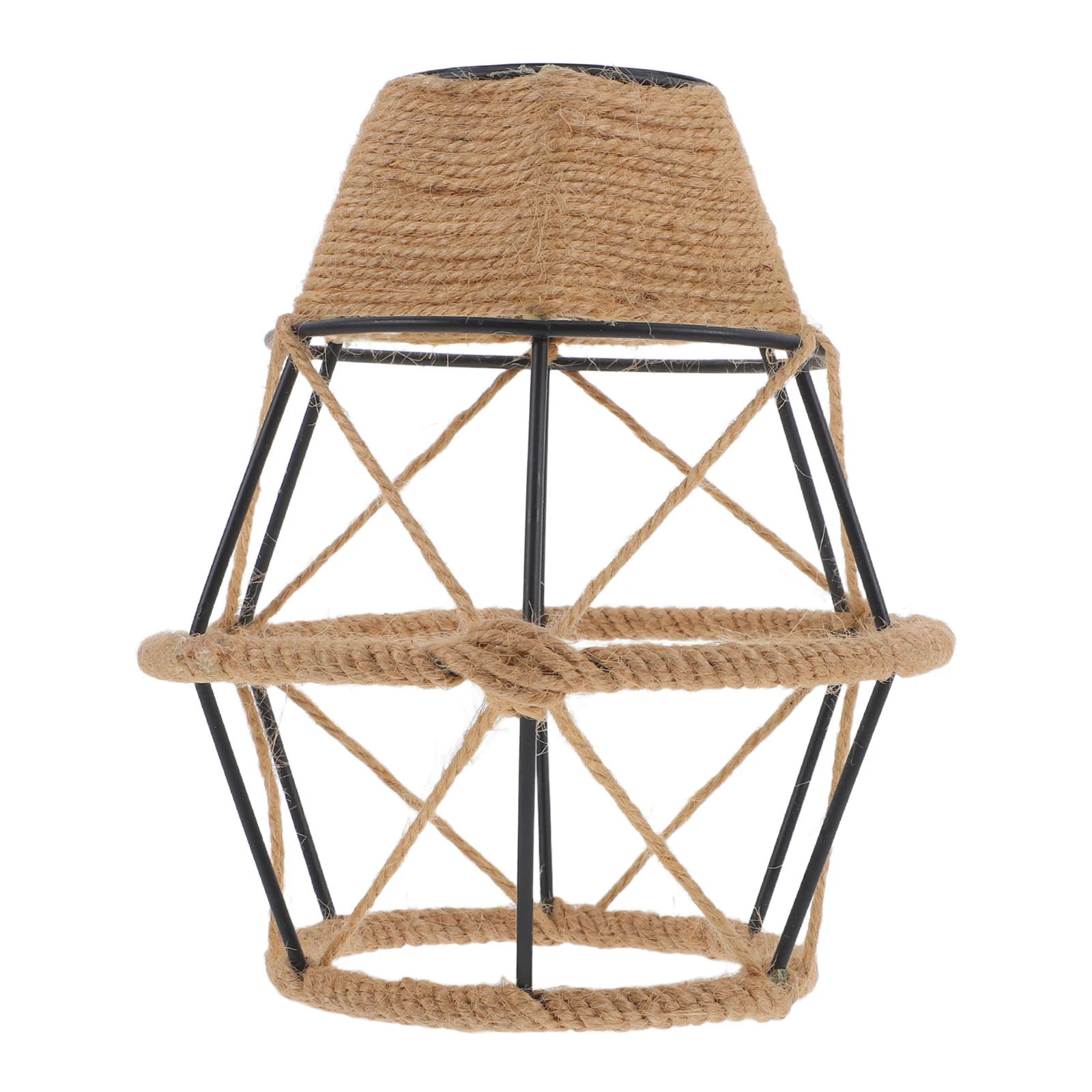 

Hanging Pendant Light Shade Metal Cage Lampshade Vintage Rope Bulb Guard Handwoven Design Industrial Rustic Farmhouse Decor