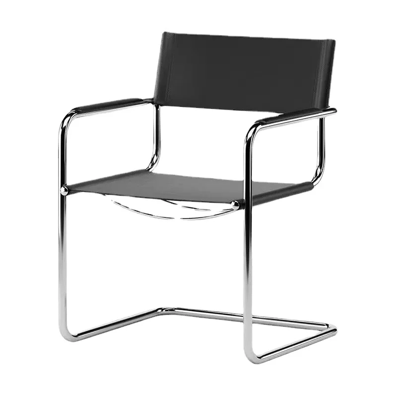 JOYLIVE Home Scandinavian Style Stainless Steel Chair Designer Office Leisure Chair Dining Chair Study Vasily Leather Armchair