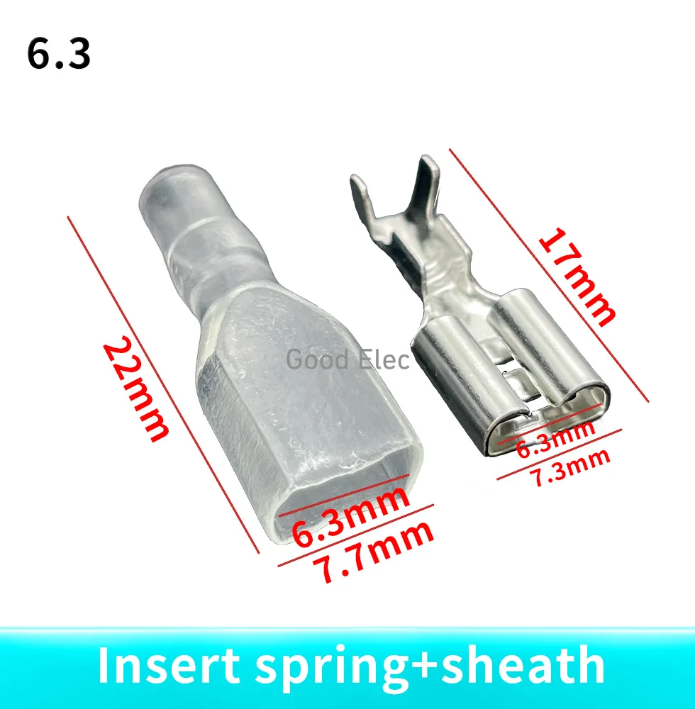 6.3 mm with transparent sheath inserted spring 6.3mm Female connector terminal Faston with insulator for wire