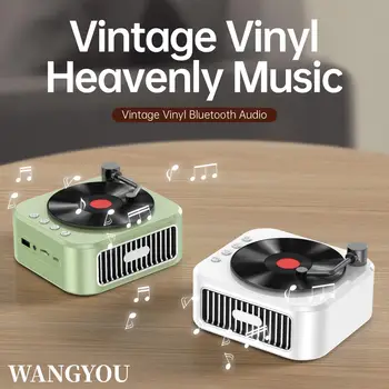 2024 new Retro vinyl wireless Bluetooth speaker alarm clock small record player portable high quality sound home smart stereo speaker