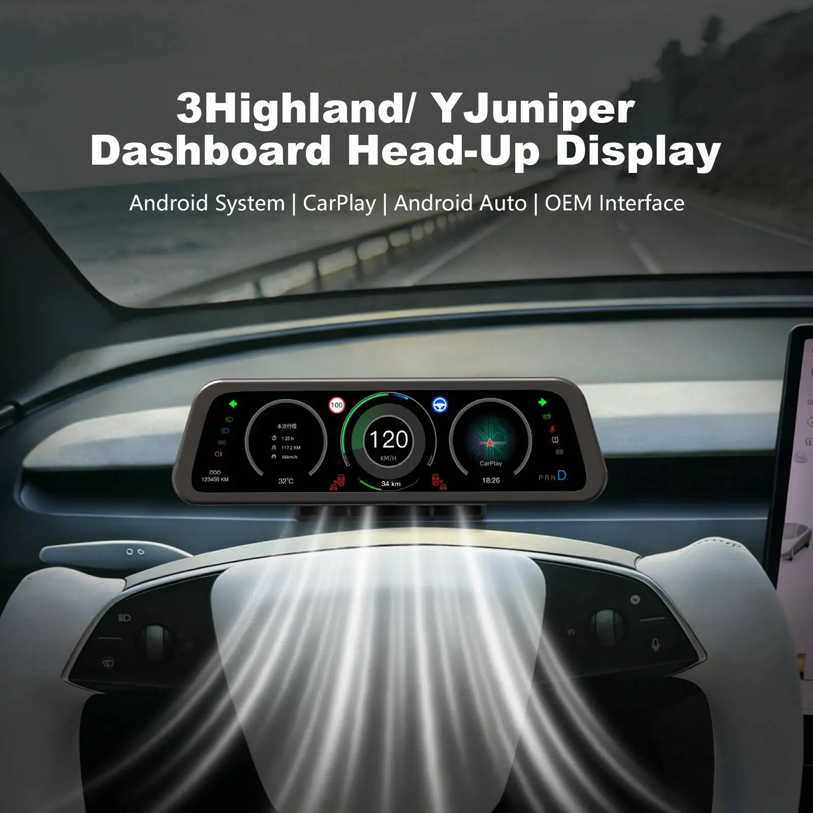 9.6inch 1920*720P Andriod Auto Wireless CarPlay Instrument LCD Digital Cluster Screen For Tesla Model 3/Y/YL Dashboard Display view 2