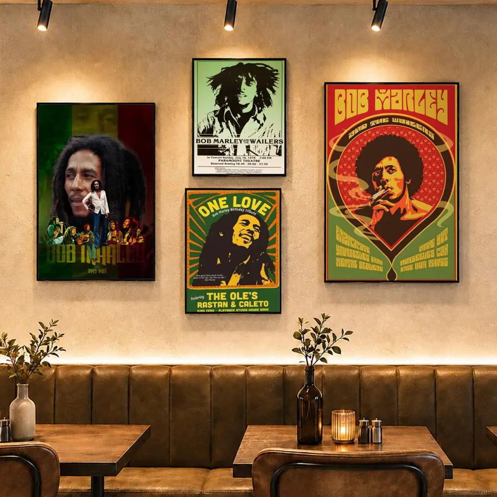 Reggae Icon B-Bob MarleyS Poster Vintage Retro Anime Poster Stickers Peel and Stick Wall Art Home Decor