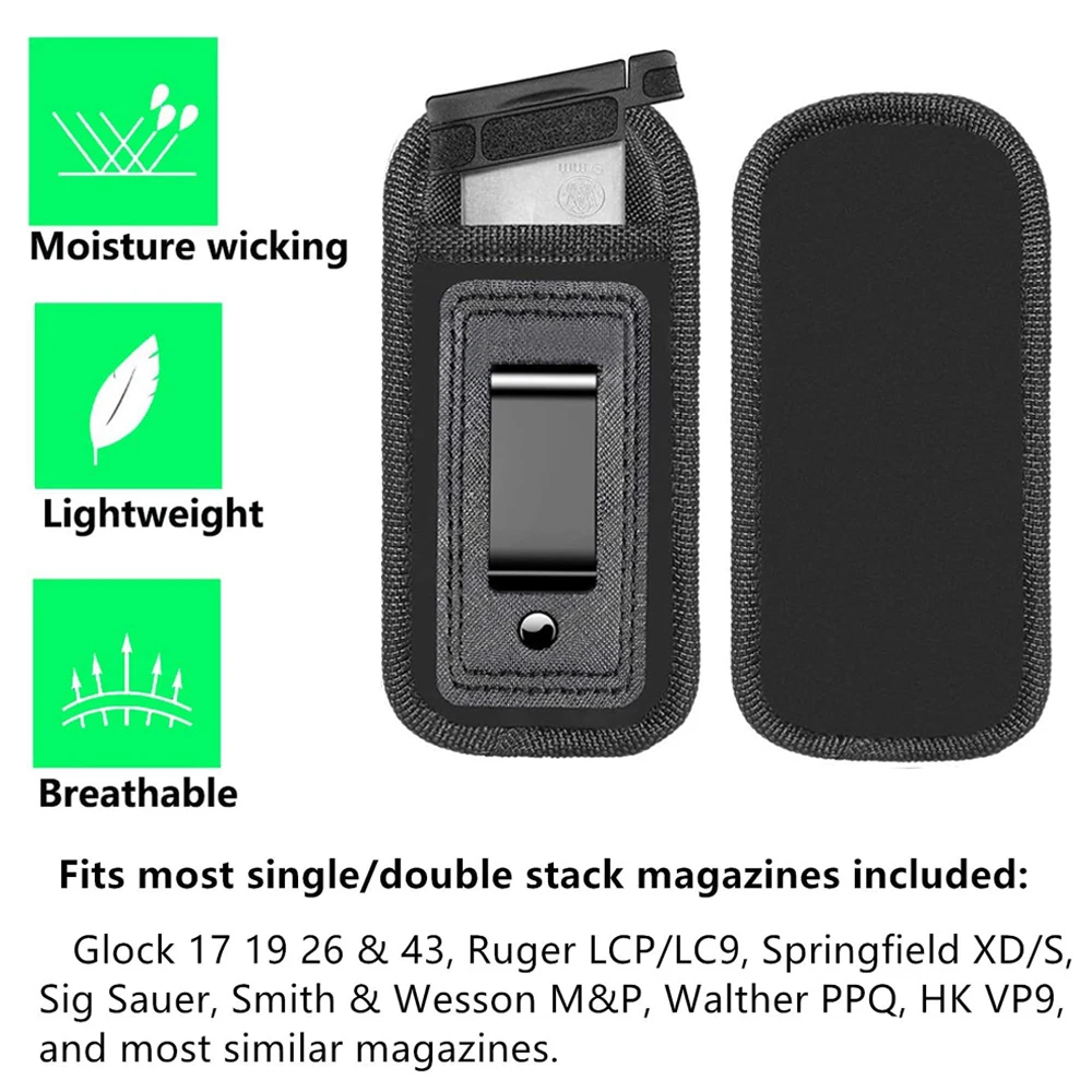 Universal Single Magazine Pouch IWB Concealed Carry Mag Holster MagPouch for Glock 17 26 43 Sig 1911 S&W M&P 9mm .40 .45.