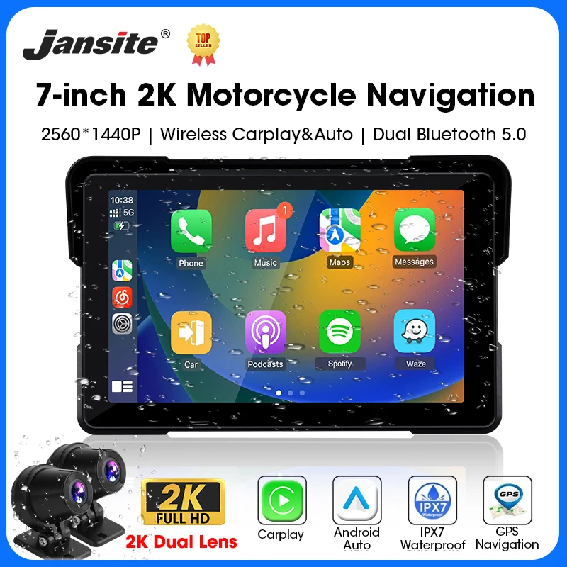 5/7 inch Carplay Motorcycle 2K HD DVR Navigation GPS Wireless CarPlay Android Auto Airplay Display Screen Portable Moto Monitor