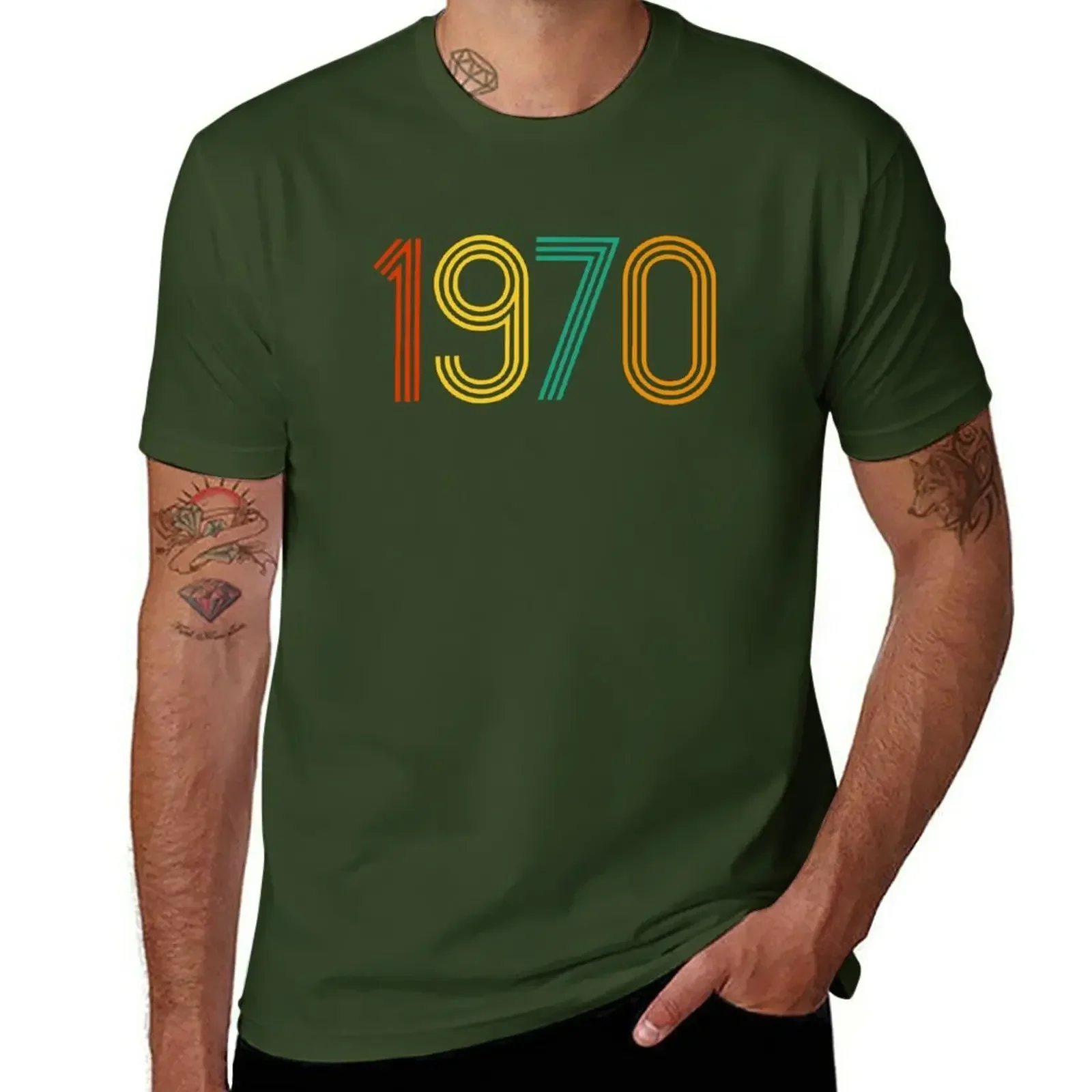 1970 Homens Crewneck Vintage T-Shirt, Retro Impresso Gráficos, Roupas Anime, T-Shirt extragrande, Harajuku Streetwear