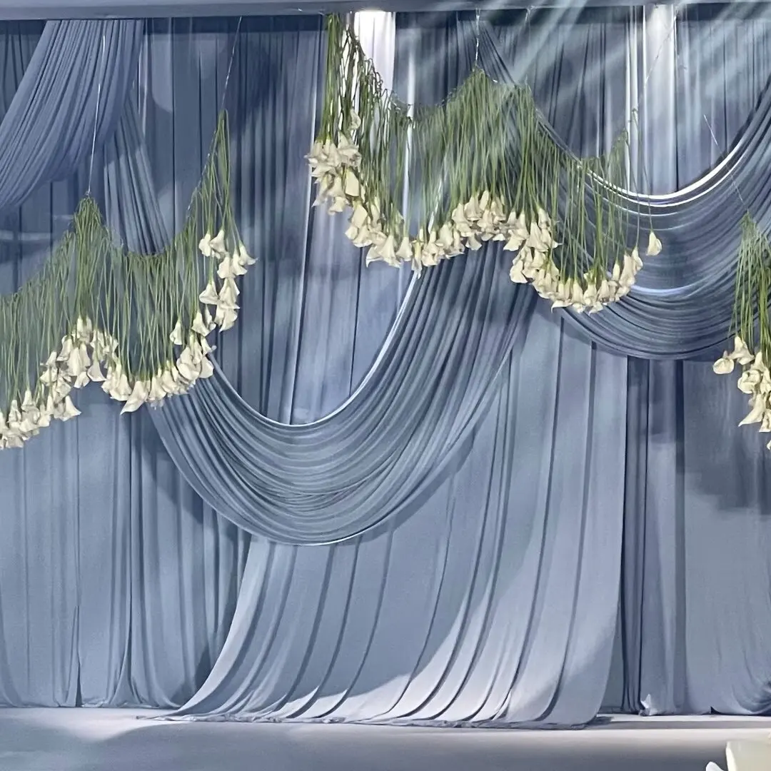 Blue Milk Silk Elastic Fabric Cloth Draping for Wedding Background Hotel Ceiling Stage Curtain Fabric
