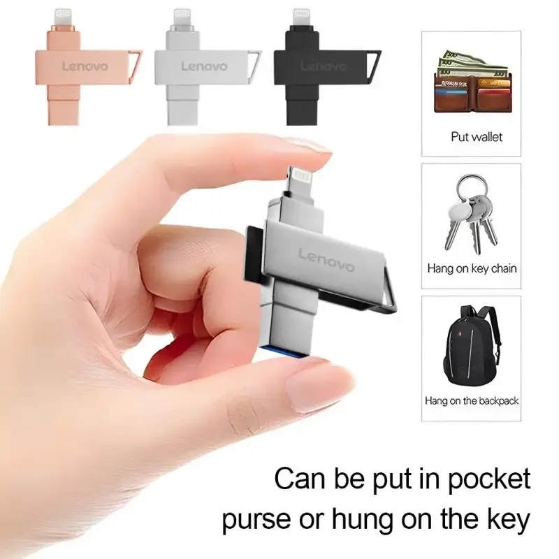 Lenovo 2TB USB Flash Drive 2-IN-1 Lightning Pen Drive 1TB For Iphone Ipad Android OTG Pendrive Memory Stick 128GB For Ps4